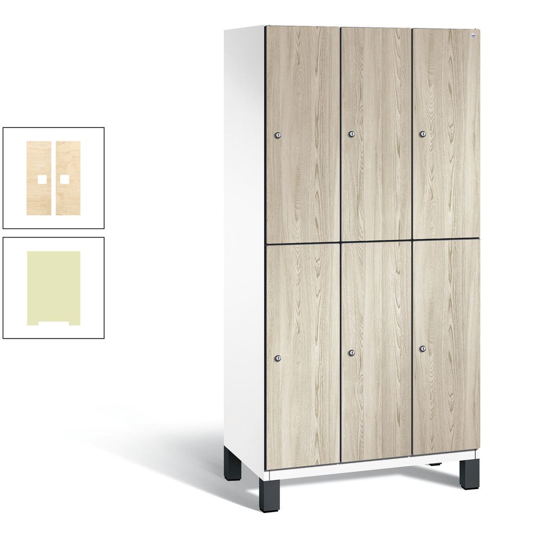 Fächerschrank, Garderobenschrank, mit Füßen, 3 Abteile, 1.980 x 900 x 525 mm (HxBxT), Korpus anthrazitgrau, Tür Donau-Ahorn