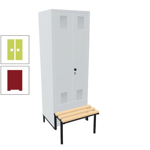 Doppel-Spind, Garderobenschrank, Buche Sitzbank integriert, 2 Abteile a 400 mm, Korpus anthrazitgrau, Tür anthrazitgrau, 1.850 x 800 x 815 mm (HxBxT)