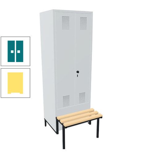 Doppel-Spind, Garderobenschrank, Buche Sitzbank integriert, 2 Abteile a 400 mm, Korpus anthrazitgrau, Tür anthrazitgrau, 1.850 x 800 x 815 mm (HxBxT)