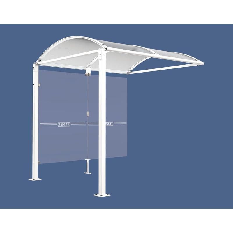 Fahrradunterstand, Fahrradüberdachung, All-in-One + Zusatz, Sicherheitsglas, 2.635 x 5.000 x 2.090 mm (HxBxT), auf Bodenplatten, Farbe enzianblau