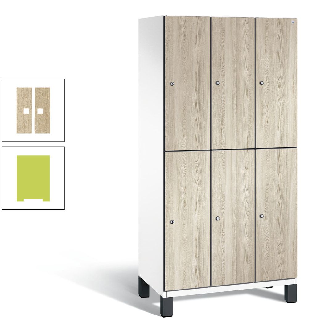 Fächerschrank, Garderobenschrank, mit Füßen, 3 Abteile, 1.980 x 900 x 525 mm (HxBxT), Korpus anthrazitgrau, Tür Donau-Ahorn