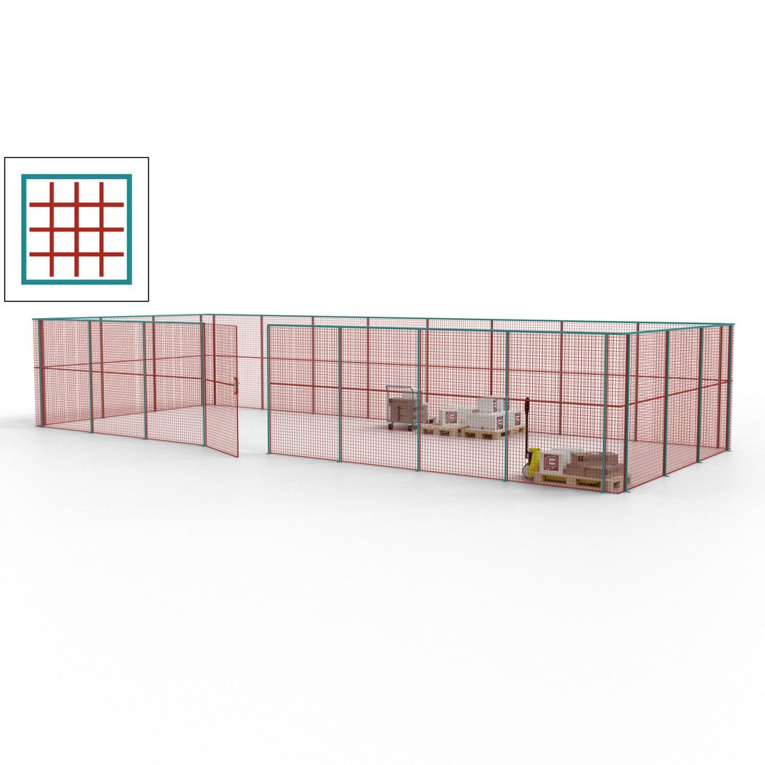 Maschinen Schutzgitter - Hallentrennwand - Sicherheitszaun - Tür - 33 m - 2.200 x 12.400 x 4.900 mm (HxBxT) - enzianblau