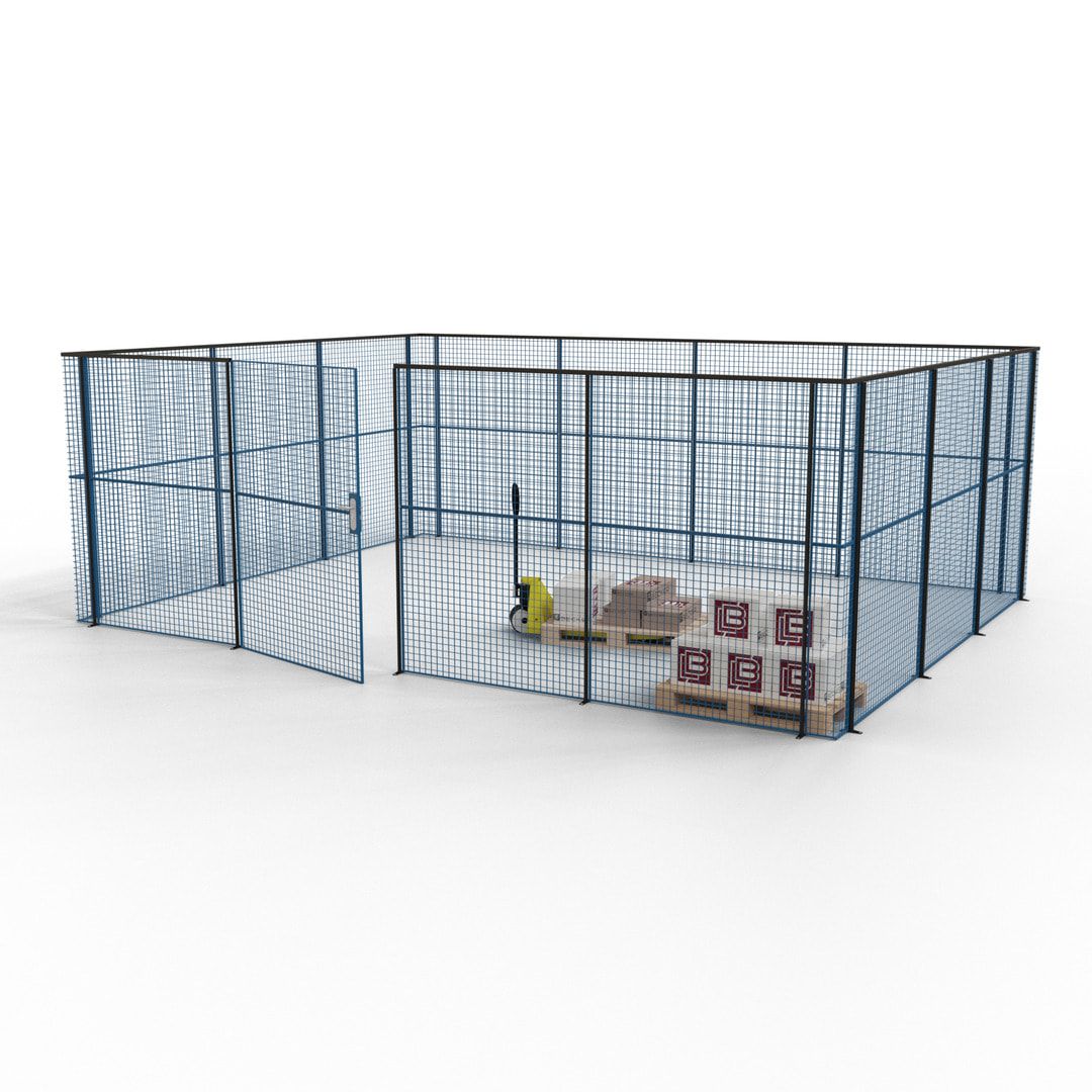 Maschinen Schutzgitter - Hallentrennwand - Sicherheitszaun - Tür - 21 m - 2.200 x 6.400 x 4.900 mm (HxBxT) - enzianblau