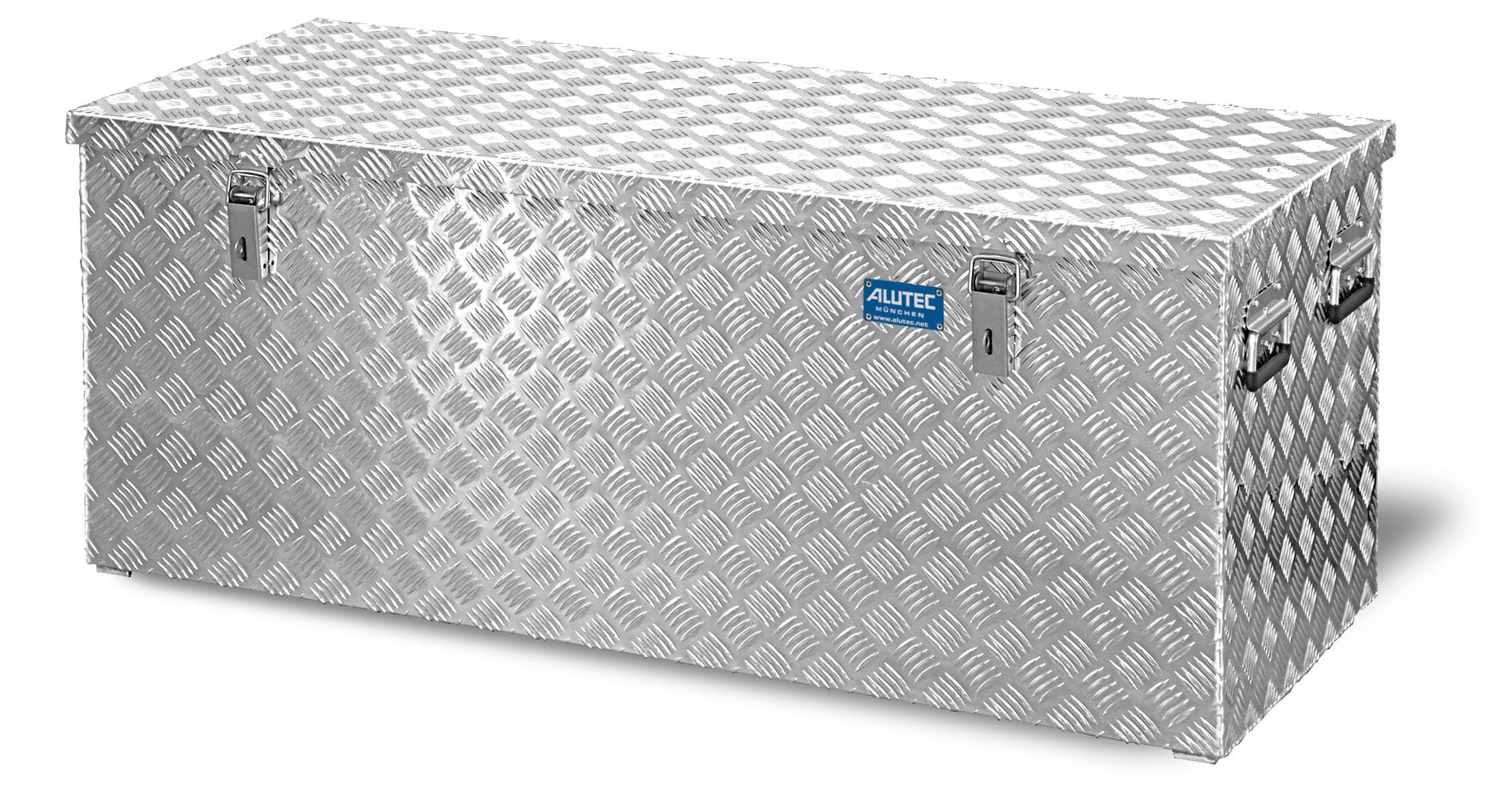 Riffelblech Aluminiumbox - Transportbehälter - Deckel Gasdruckdämpfer - Griffe und Verschlüsse aus Edelstahl - 250 l Vol. - 520 x 1.022 x 525 mm