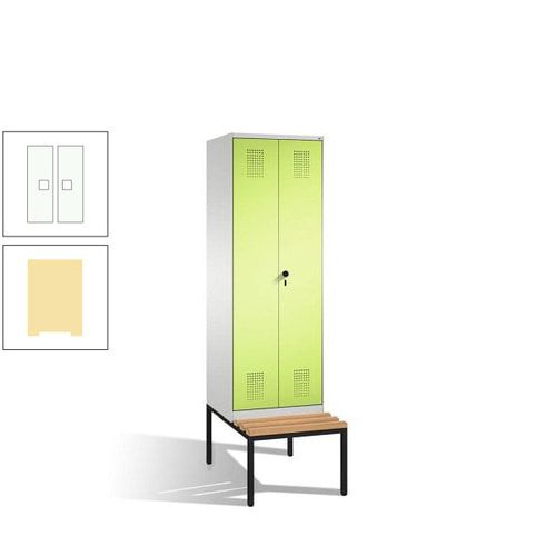 Doppel-Spind, Garderobenschrank, Buche Sitzbank untergebaut, 2 Abteile a 300 mm, Korpus anthrazitgrau, Tür anthrazitgrau, 2.090 x 600 x 815 mm (HxBxT)