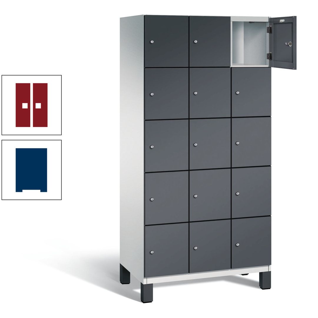Fächerschrank, Stahlschrank, 15 Fächer, Türöffnungsbegrenzer, Füße, 1.980 x 900 x 525 mm (HxBxT), Korpus anthrazitgrau, Front anthrazitgrau