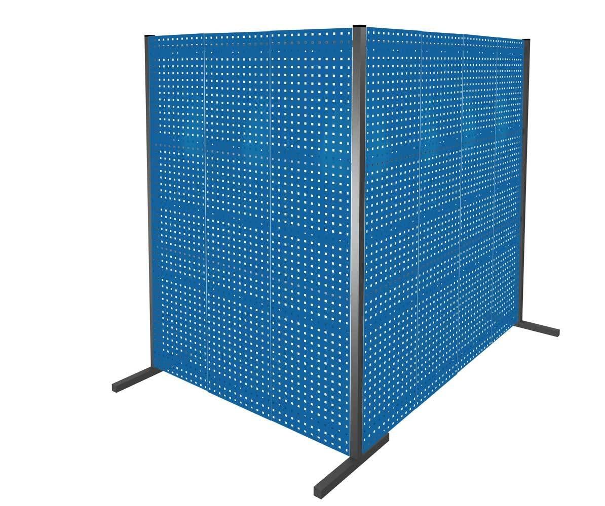 Modulare Trennwand, Werkzeugwand, Doppelfeld 90 Grad, 4 Lochplatten, Plattenhöhe 1.500 mm, 2.000 x 1.000 x 1.000 mm (HxBxT), Anthrazitgrau (RAL 7016)