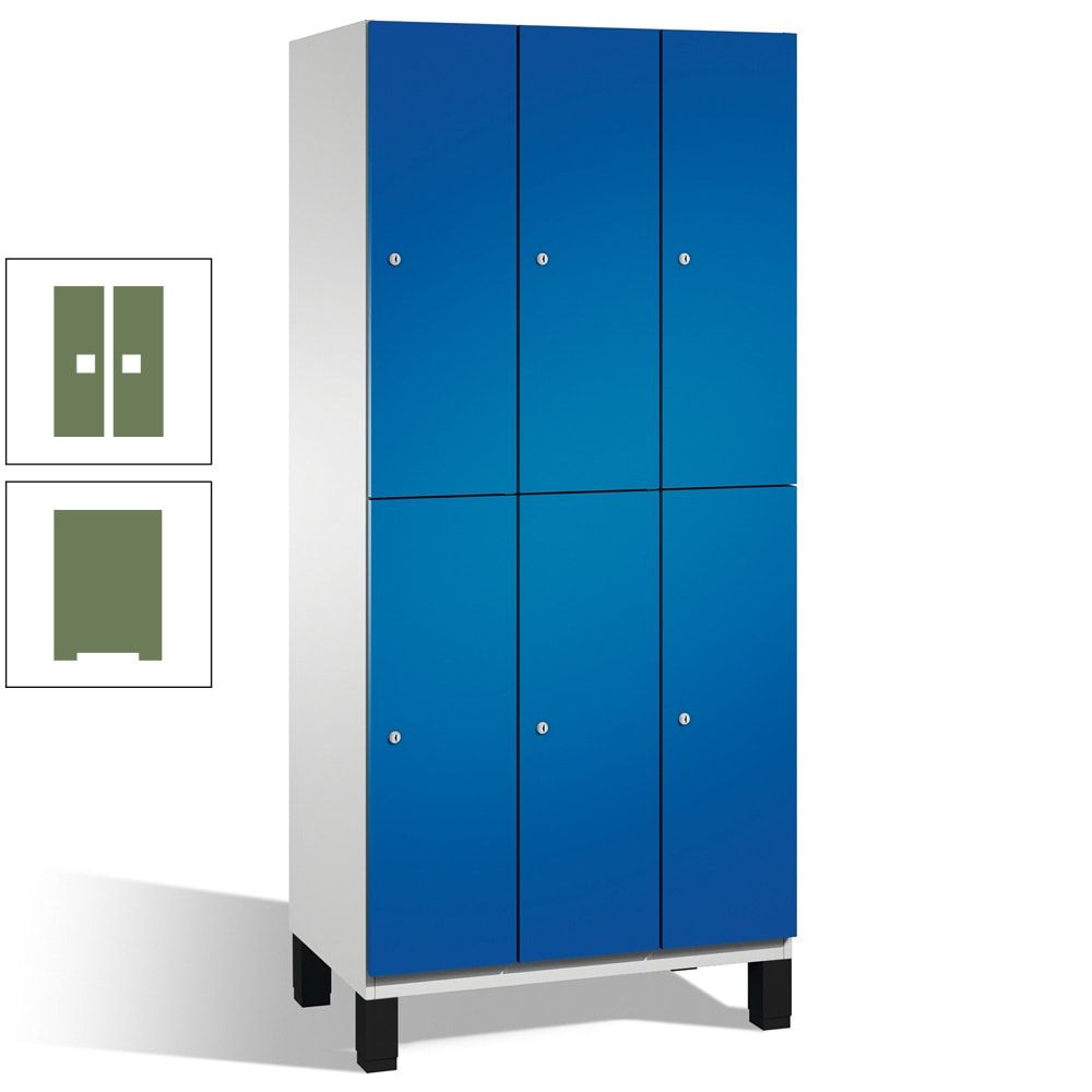 Fächerschrank, Stahlschrank, doppelstöckig, 6 Fächer, Füße, Korpus anthrazitgrau, Tür anthrazitgrau, 1.980 x 900 x 525 mm (HxBxT)