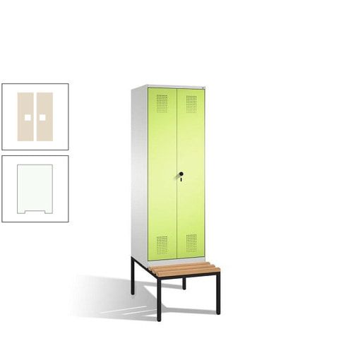 Doppel-Spind, Garderobenschrank, Buche Sitzbank untergebaut, 2 Abteile a 300 mm, Korpus anthrazitgrau, Tür anthrazitgrau, 2.090 x 600 x 815 mm (HxBxT)