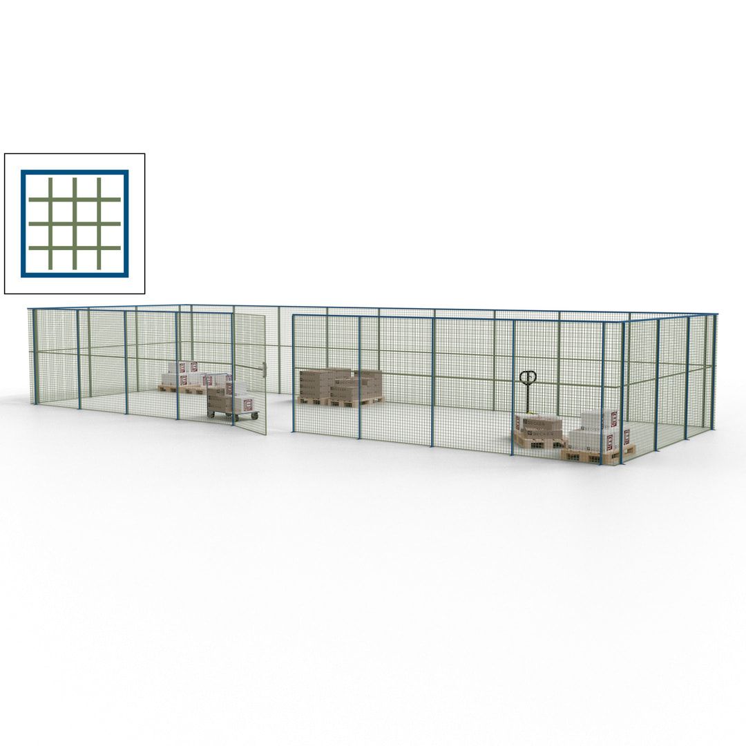 Maschinen Schutzgitter - Hallentrennwand - Sicherheitszaun - Tür - 36 m - 2.200 x 13.900 x 4.900 mm (HxBxT) - enzianblau
