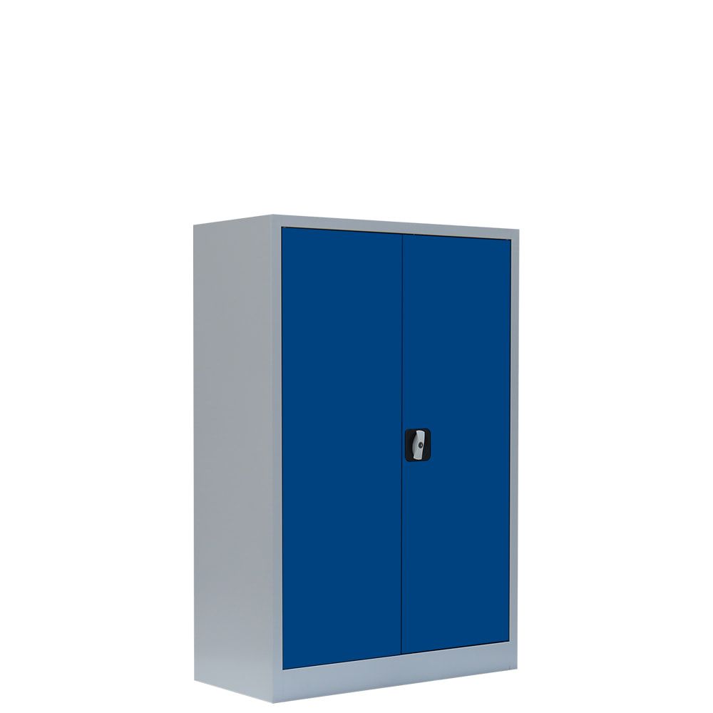 Aktenschrank, Büroschrank, abschließbar, Flügeltüren, 2 Fachböden, 1.200 x 925 x 422 mm (HxBxT), Stahl, Korpus und Türen in lichtgrau