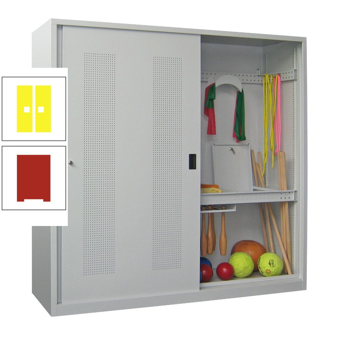 Ballschrank - Schiebetüren mit Lochfeld - Trennwand - 1.950x2.000x600 mm (HxBxT) - anthrazitgrau
