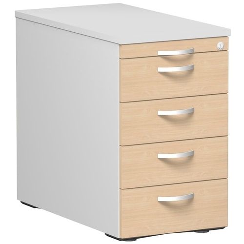 Standcontainer, 4 Schubladen, Ordnungsfach, Zentralverschluss, 720 x 438 x 800 mm (HxBxT), Front Ahorn, Oberboden Ahorn, Korpus Ahorn