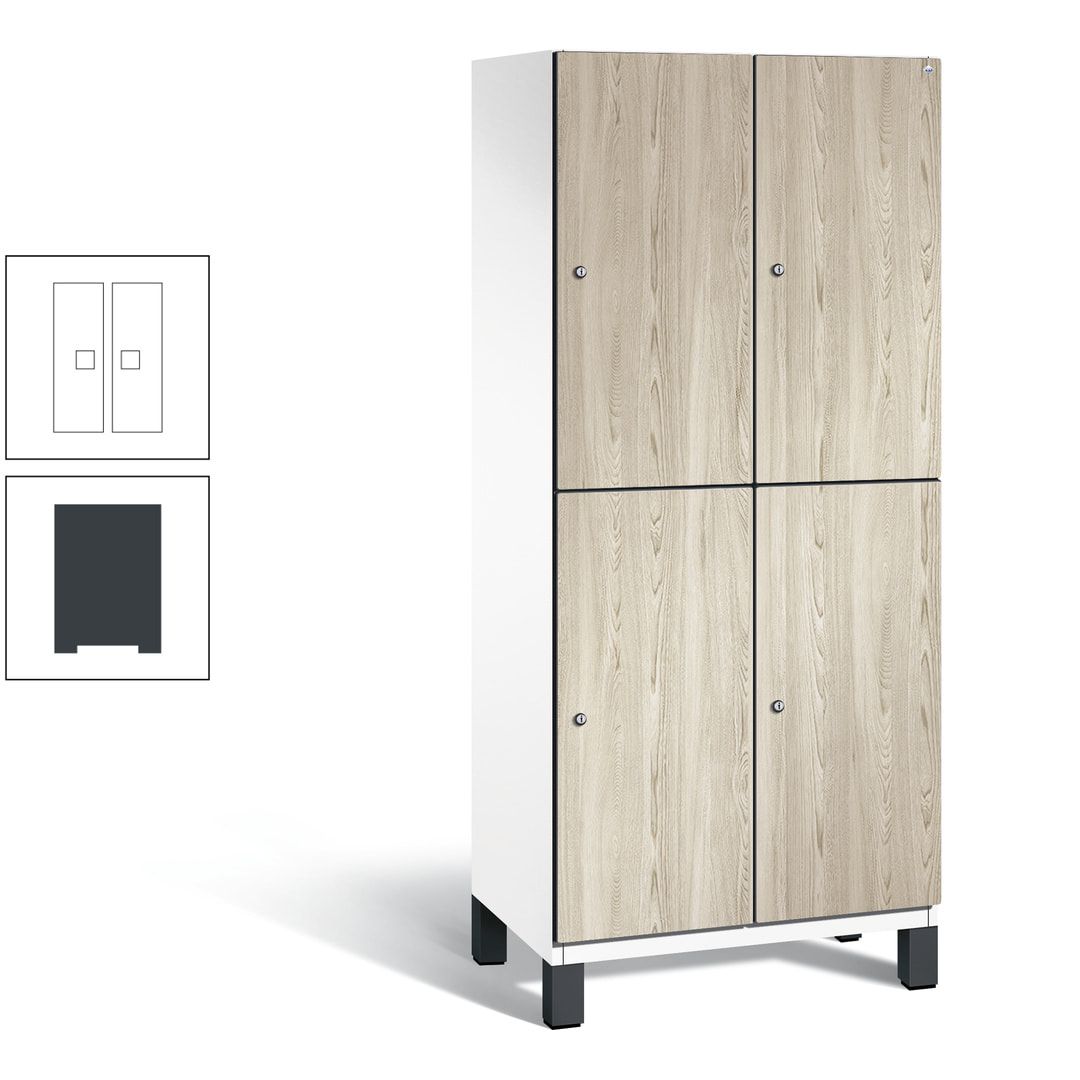 Fächerschrank, Garderobenschrank, mit Füßen, 2 Abteile, 1.980 x 800 x 525 mm (HxBxT), Korpus anthrazitgrau, Tür Donau-Ahorn