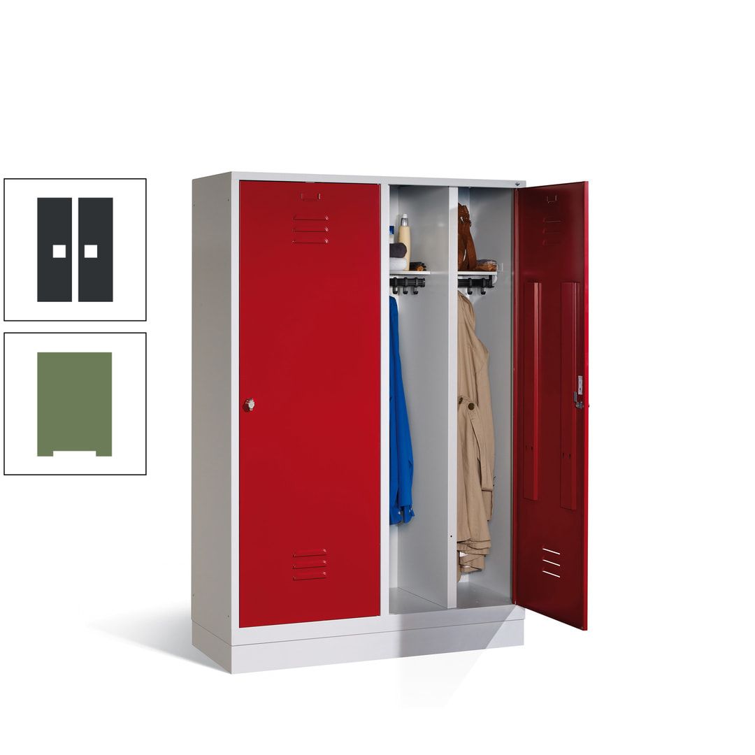 Doppel-Spind mit Großtüren, Garderobenschrank mit Sockel, 4 Abteile a 300 mm, Korpus anthrazitgrau, Tür anthrazitgrau, 1.800 x 1.190 x 500 mm (HxBxT)