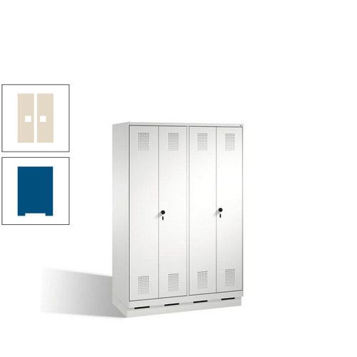 Doppel-Spind, Doppeltüren, Garderobenschrank mit Sockel, 4 Abteile a 300 mm, Korpus anthrazitgrau, Tür anthrazitgrau, 1.800 x 1.200 x 500 mm (HxBxT)