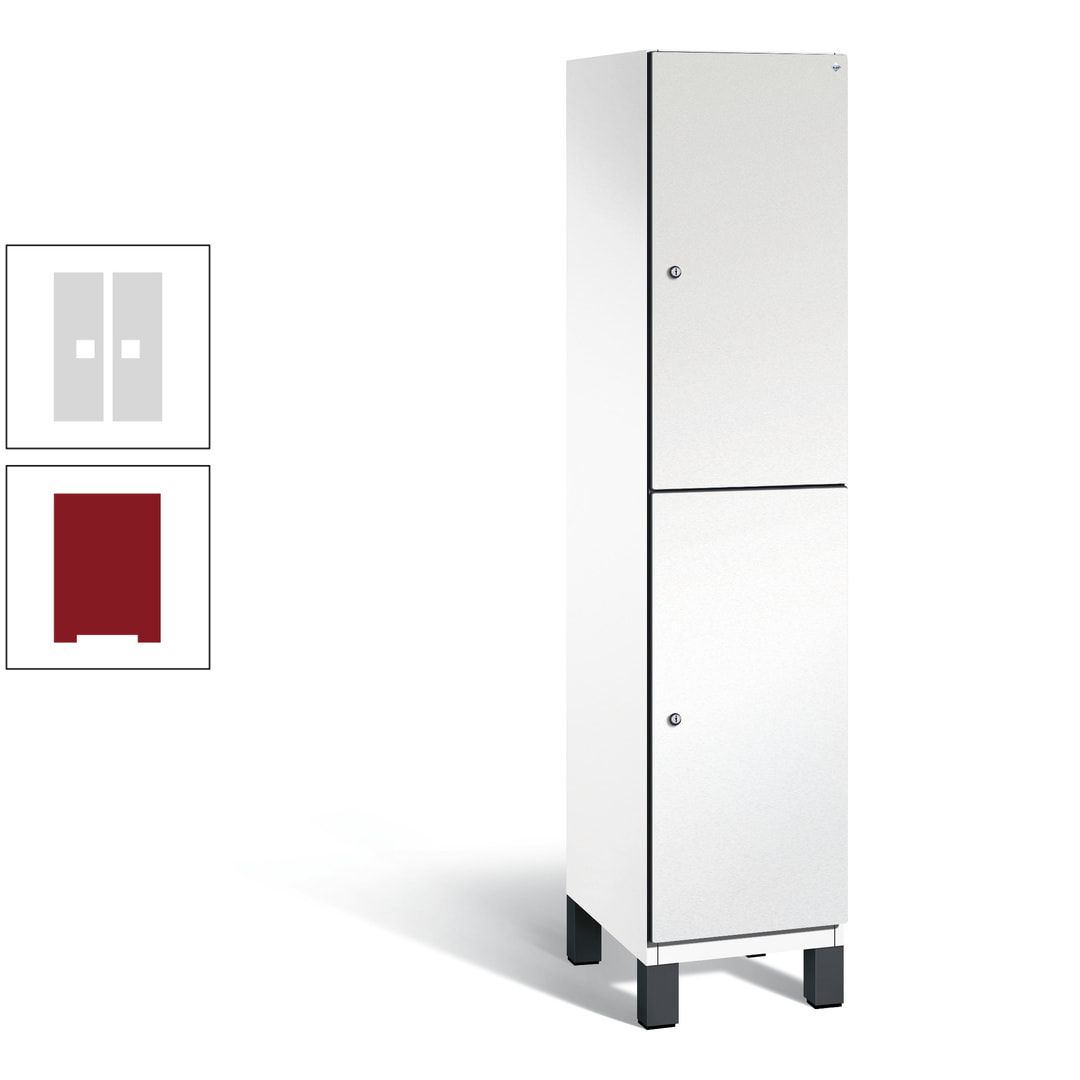 Fächerschrank, Stahlschrank, doppelstöckig, 2 Fächer, Füße, Korpus anthrazitgrau, Tür anthrazitgrau, 1.980 x 400 x 525 mm (HxBxT)