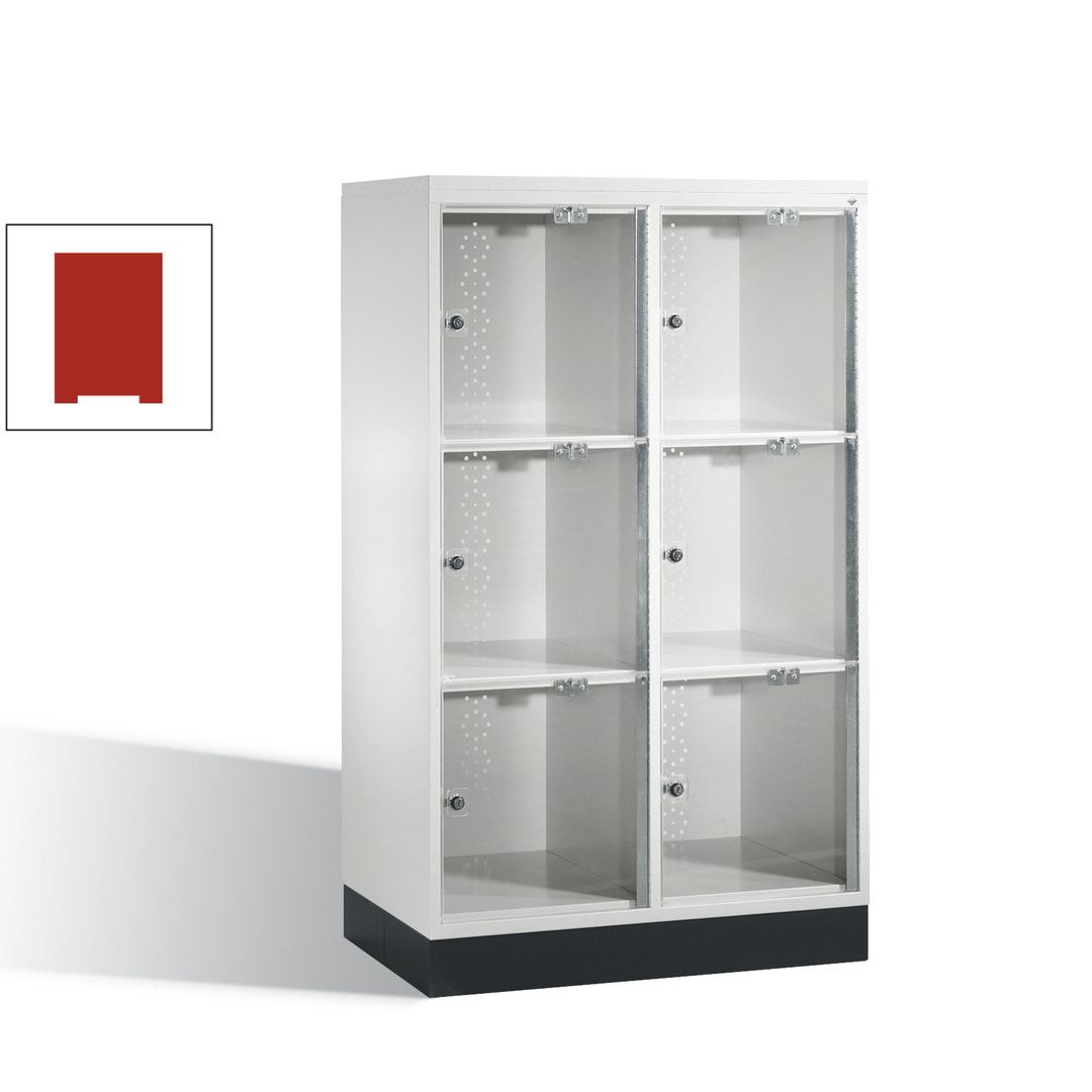 Schließfachschrank, Fächerschrank mit Türen aus Acrylglas, 2 Abteile, 6 Fächer, Zylinderschloss, 1.370 x 820 x 500 mm (HxBxT), Korpus anthrazitgrau