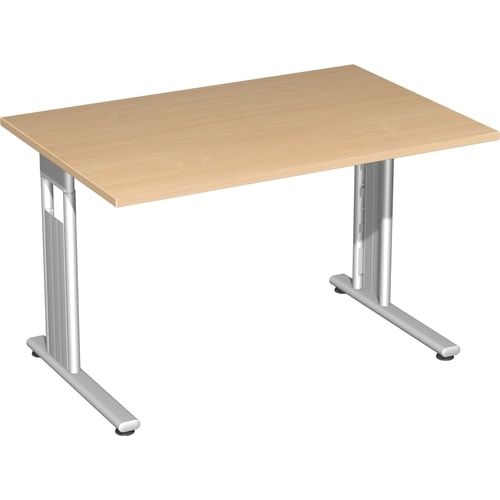 Schreibtisch mit einseitig verkürzt Füßen - C-Fuß Flex - Bürotisch - Konferenztisch - 720 x 1.200 x 800 mm (HxBxT) - Dekor Ahorn - Gestell silber