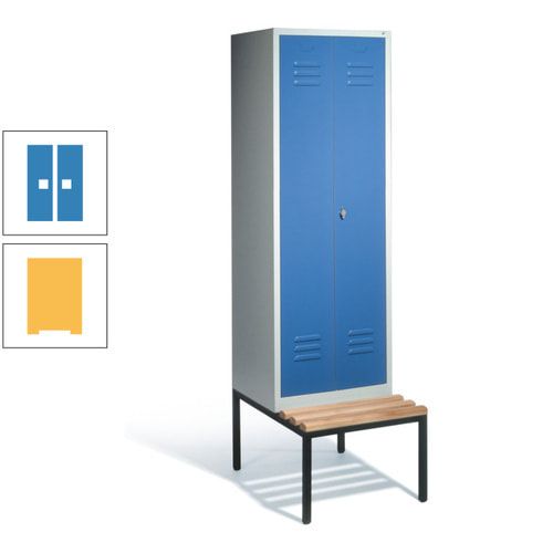 Doppel-Spindschrank, Buche Sitzbank untergebaut, 2 Abteile a 300 mm, Korpus lichtgrau, Tür anthrazitgrau, 2.090 x 610 x 815 mm (HxBxT)