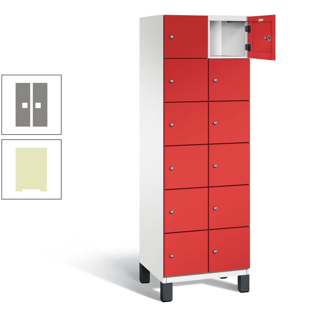 Fächerschrank, Stahlschrank, 12 Fächer, Türöffnungsbegrenzer, Füße, 1.980 x 600 x 525 mm (HxBxT), Korpus anthrazitgrau, Front anthrazitgrau