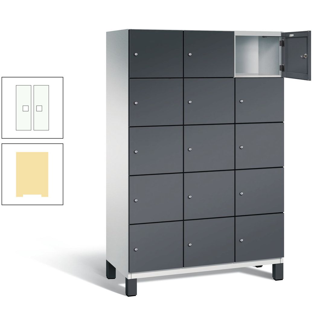 Fächerschrank, Stahlschrank, 15 Fächer, Türöffnungsbegrenzer, Füße, 1.980 x 1.200 x 525 mm (HxBxT), Korpus anthrazitgrau, Front anthrazitgrau