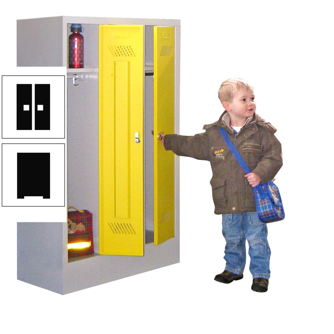Spindschrank f. Kindergärten - mit Sockel - Höhe 1.300 mm - 2 Abteile a 250 mm - Drehriegel - anthrazitgrau