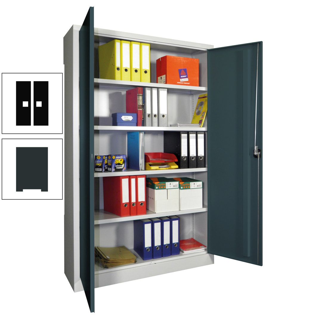 Aktenschrank - Vollblechtüren - 1.950x1.200x400 mm (HxBxT) - 4 Einlegeböden verzinkt - Zylinderschloss - anthrazitgrau