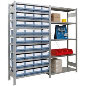 Kleinteileregal - 36 Kästen - 10 Böden - 150 kg - 2.000 x 1.005 x 300 mm (HxBxT) - erweiterbar - verzinkt - Steckregal BERT