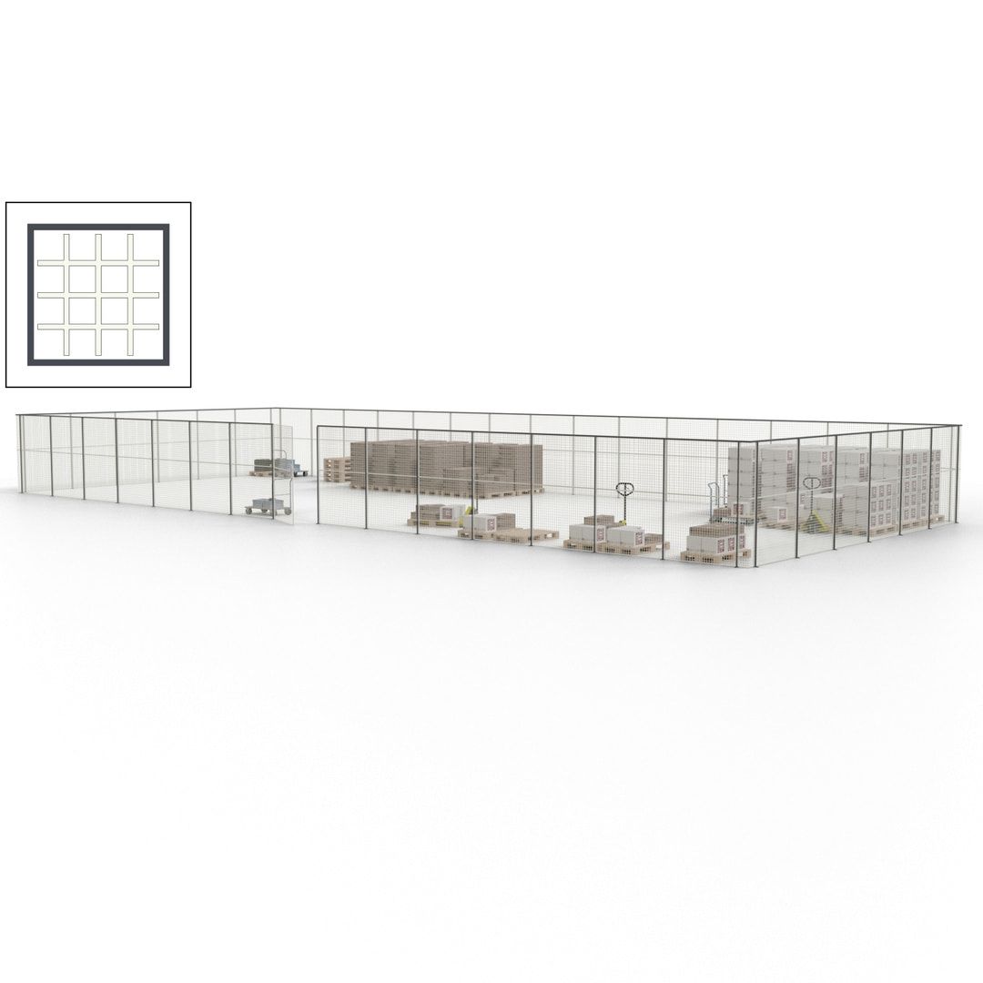 Maschinen Schutzgitter - Hallentrennwand - Sicherheitszaun - Tür - 63 m - 2.200 x 22.900 x 9.400 mm (HxBxT) - enzianblau