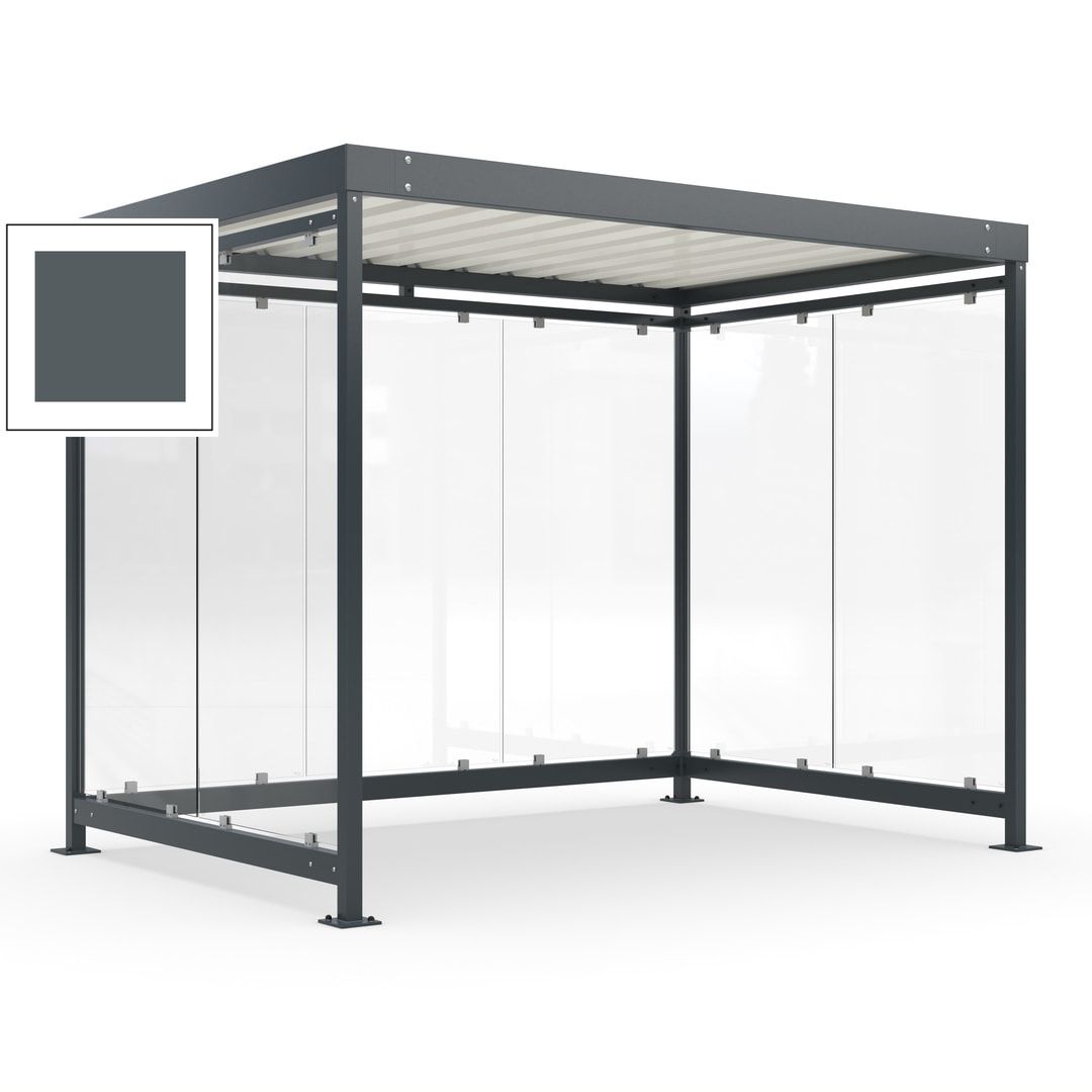 Raucherunterstand, Bausatz, Fahrgastunterstand, Bushaltestelle, 2.510 x 3.180 x 2.165 mm (HxBxT), 7 Wände, Achatgrau