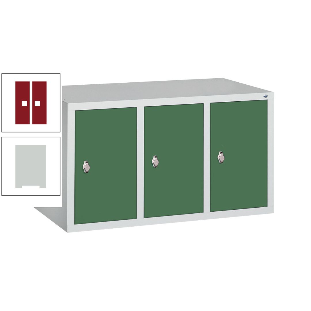 Aufsatzschrank für Spinde und Schließfachschränke, 3 Abteile, Korpus anthrazitgrau, Türen anthrazitgrau, 500 x 900 x 500 mm (HxBxT), Stahlschrank