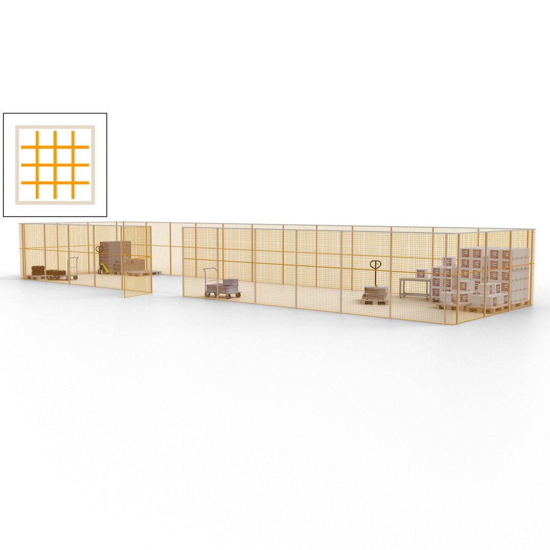 Maschinen Schutzgitter - Hallentrennwand - Sicherheitszaun - Tür - 45 m - 2.200 x 18.400 x 4.900 mm (HxBxT) - enzianblau