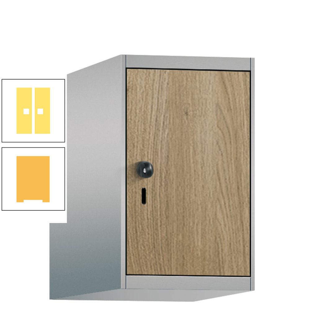 Aufsatzschrank, Schrankaufsatz, 1 Fach a 300 mm, Farbe Pastellgelb, Tür anthrazitgrau, 500 x 300 x 500 mm (HxBxT)