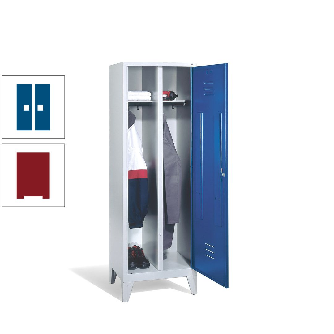 Doppel-Spind mit Großtür, Garderobenschrank mit Füßen, 2 Abteile a 300 mm, Korpus anthrazitgrau, Tür anthrazitgrau, 1.850 x 610 x 500 mm (HxBxT)