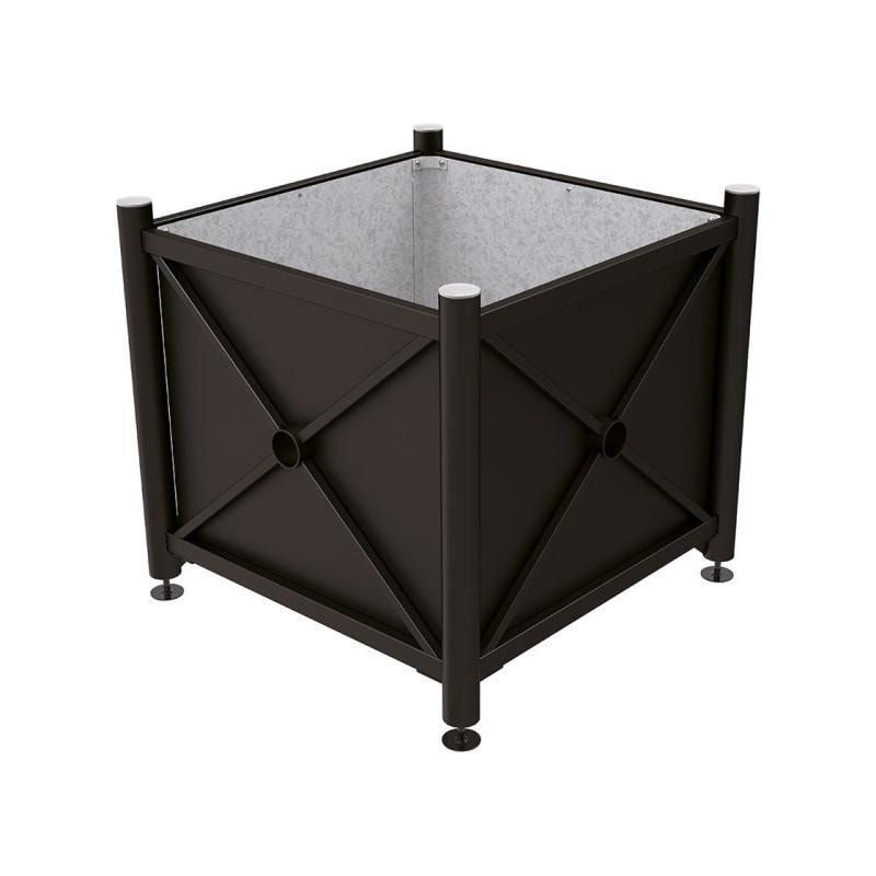 Pflanzbehälter, fvz.Stahl, innen feuerverzinkt, Verladungsgriffe, verstellbare Füße, Kopf Agora, 900 x 1.000 x 1.000 mm (HxBxT), enzianblau