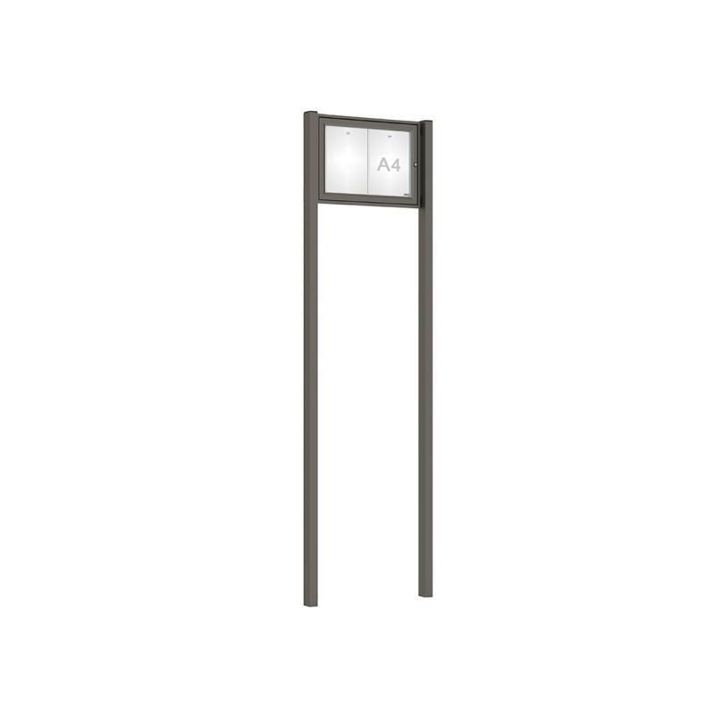 Pfosten-Set (2 Endpfosten) für Schaukasten mit Doppelflügeltür - Höhe 2.600 mm - Einbetonieren - Farbe grau
