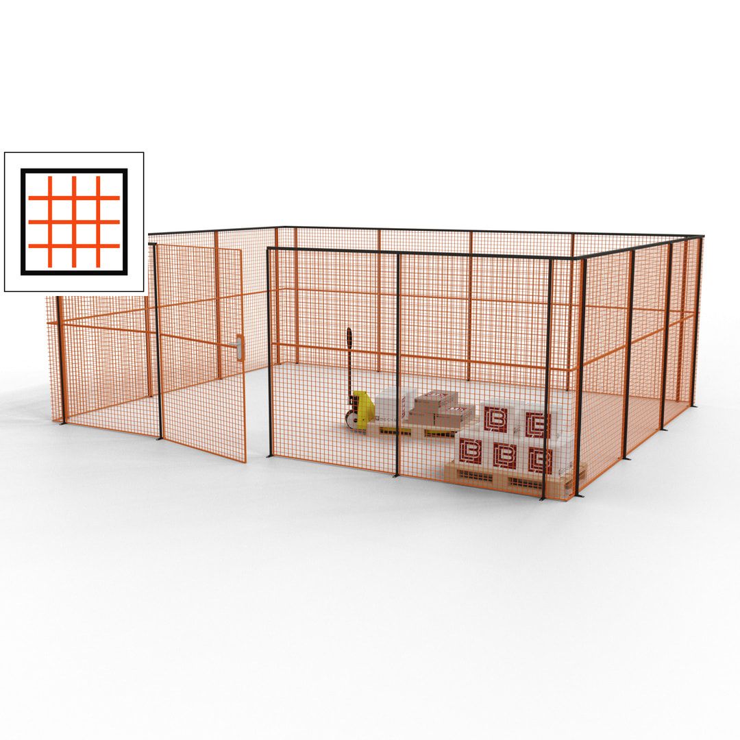 Maschinen Schutzgitter - Hallentrennwand - Sicherheitszaun - Tür - 21 m - 2.200 x 6.400 x 4.900 mm (HxBxT) - enzianblau
