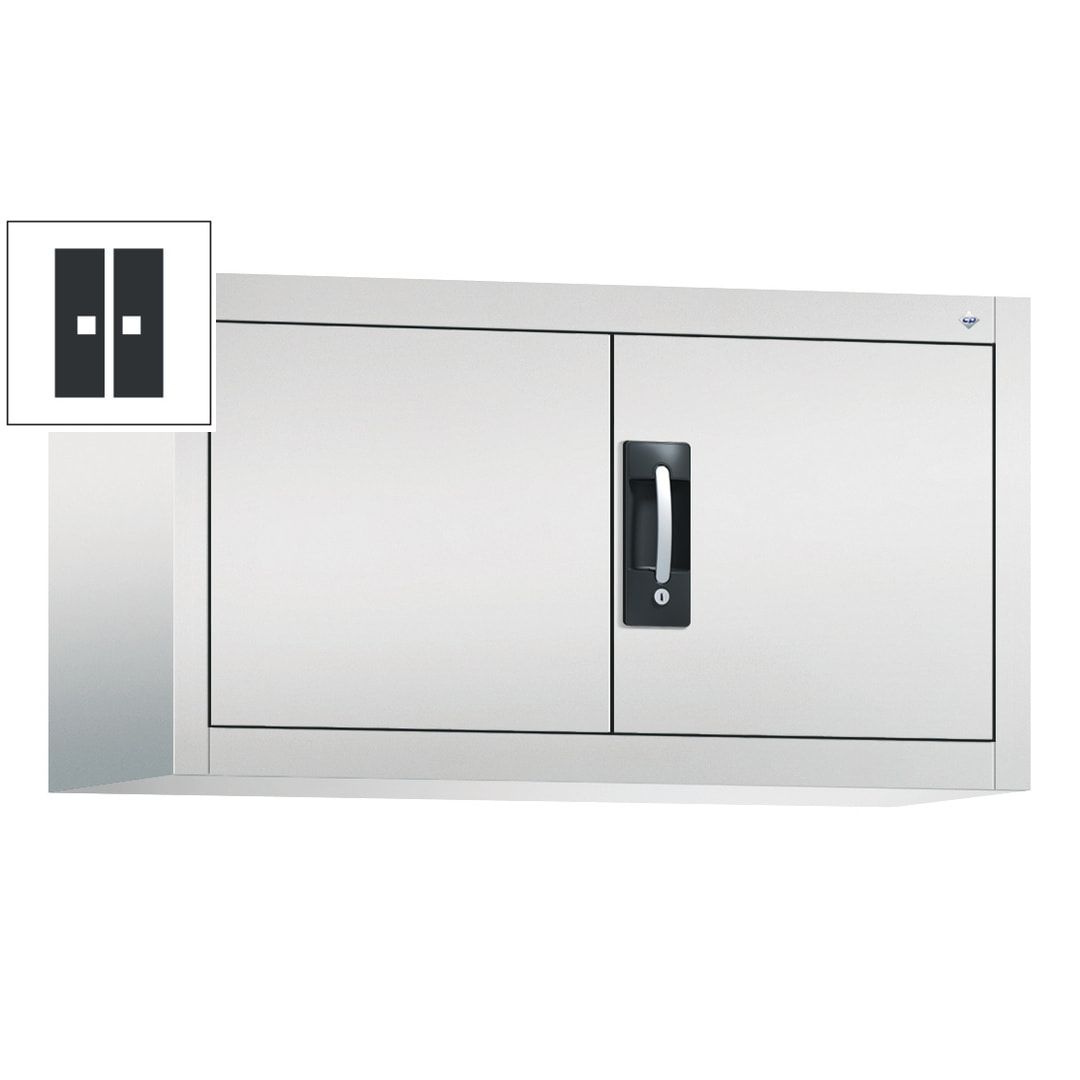 C+P Aufsatzschrank mit Flügeltüren, abschließbar, Korpusfarbe lichtgrau, Frontfarbe enzianblau, 500 x 1.200 x 400 mm (HxBxT)