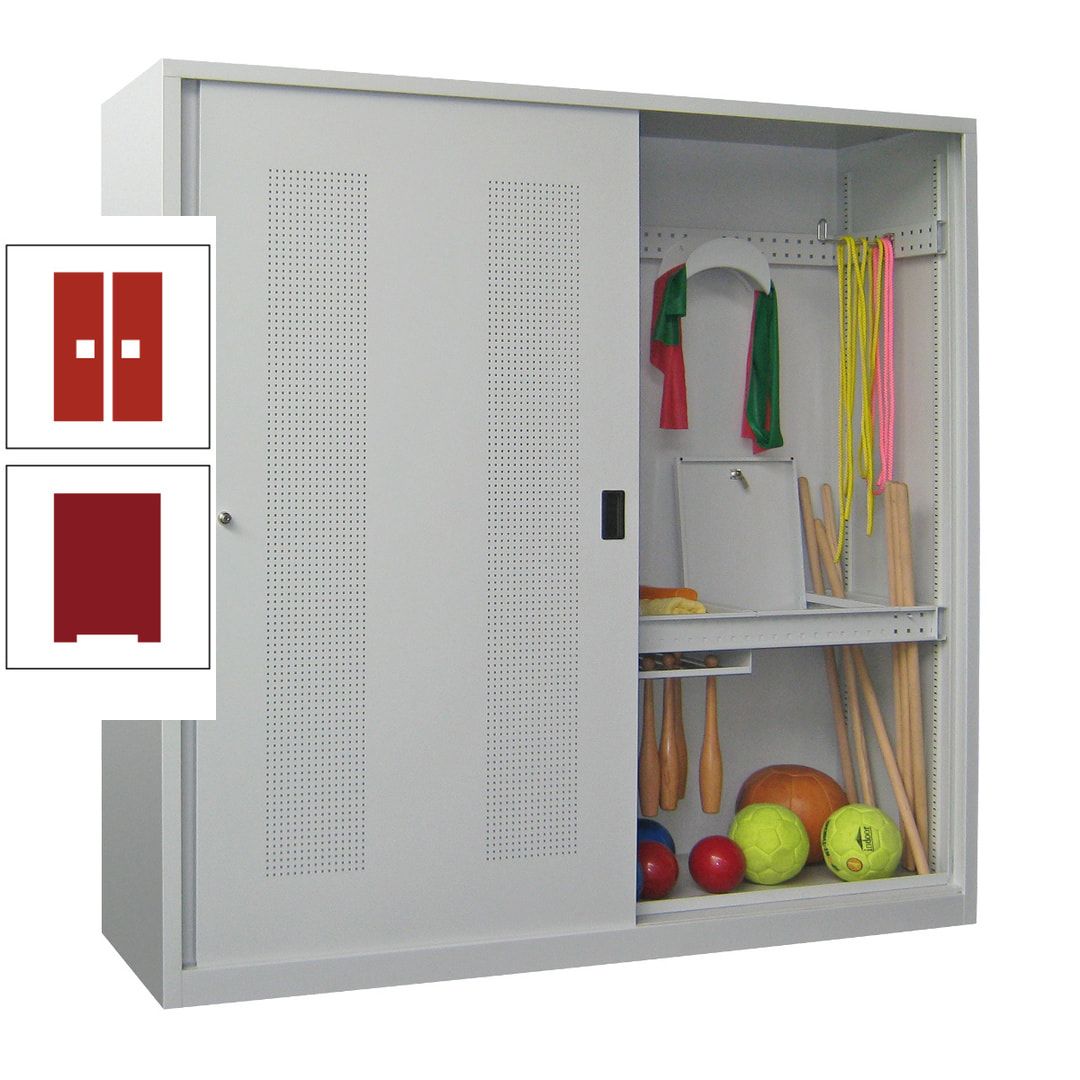 Ballschrank - Schiebetüren mit Lochfeld - Trennwand - 1.950x2.000x600 mm (HxBxT) - anthrazitgrau