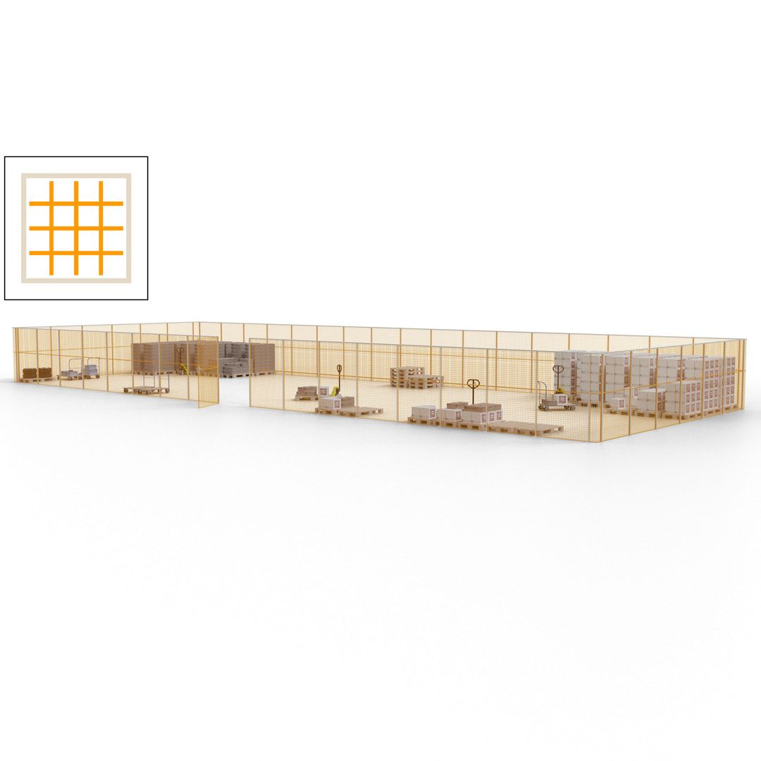Maschinen Schutzgitter - Hallentrennwand - Sicherheitszaun - Tür - 69 m - 2.200 x 19.900 x 15.400 mm (HxBxT) - enzianblau