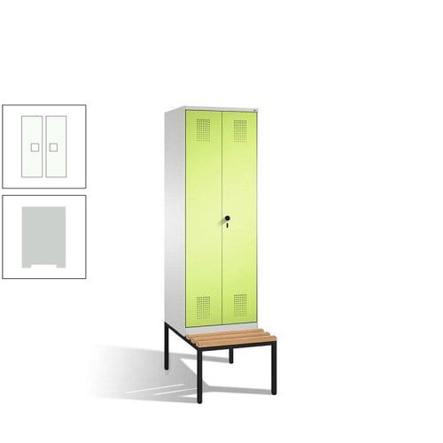 Doppel-Spind, Garderobenschrank, Buche Sitzbank untergebaut, 2 Abteile a 300 mm, Korpus anthrazitgrau, Tür anthrazitgrau, 2.090 x 600 x 815 mm (HxBxT)