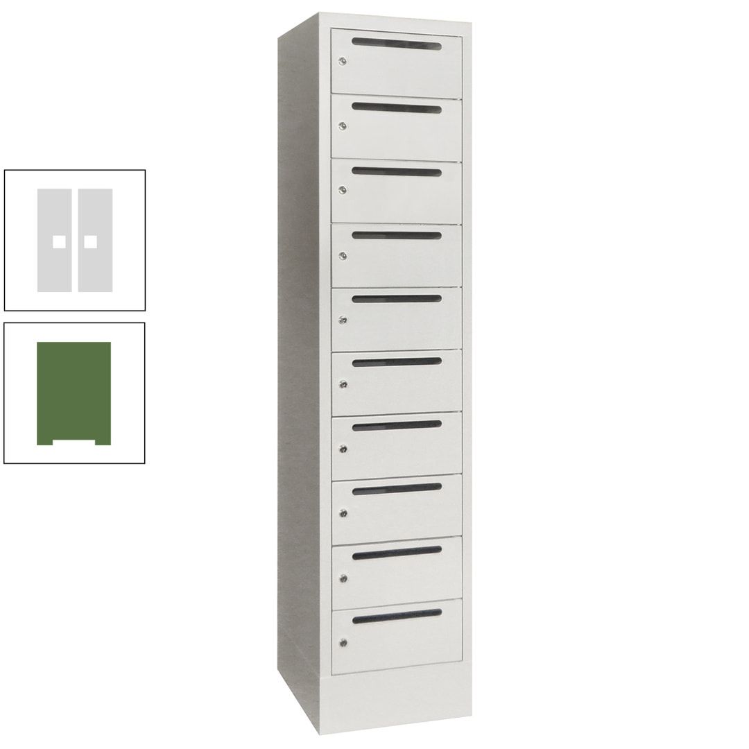 Postverteilerschrank, Schließfachschrank, 1 Abteil a 400 mm, 10 Fächer, 1.850 x 400 x 500 mm (HxBxT), Korpus anthrazitgrau, Front anthrazitgrau