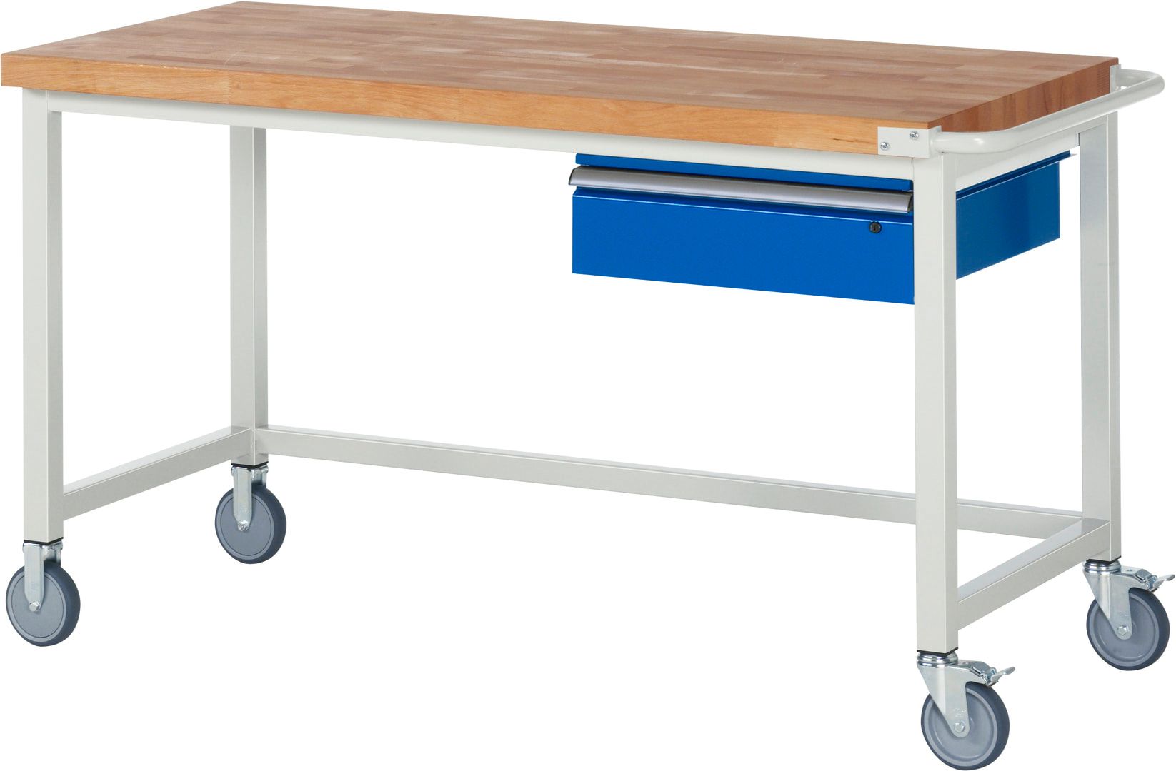Mobile Werkbank mit 1 Schublade - 150:1 - höhenverstellbar 880-1.080 mm - 1.500 x 700 mm (BxT) - 450 kg - Buche - Anthrazitgrau