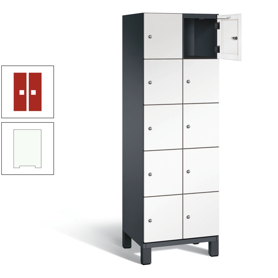 Fächerschrank, Stahlschrank, 10 Fächer, Türöffnungsbegrenzer, Füße, 1.980 x 600 x 525 mm (HxBxT), Korpus anthrazitgrau, Front anthrazitgrau