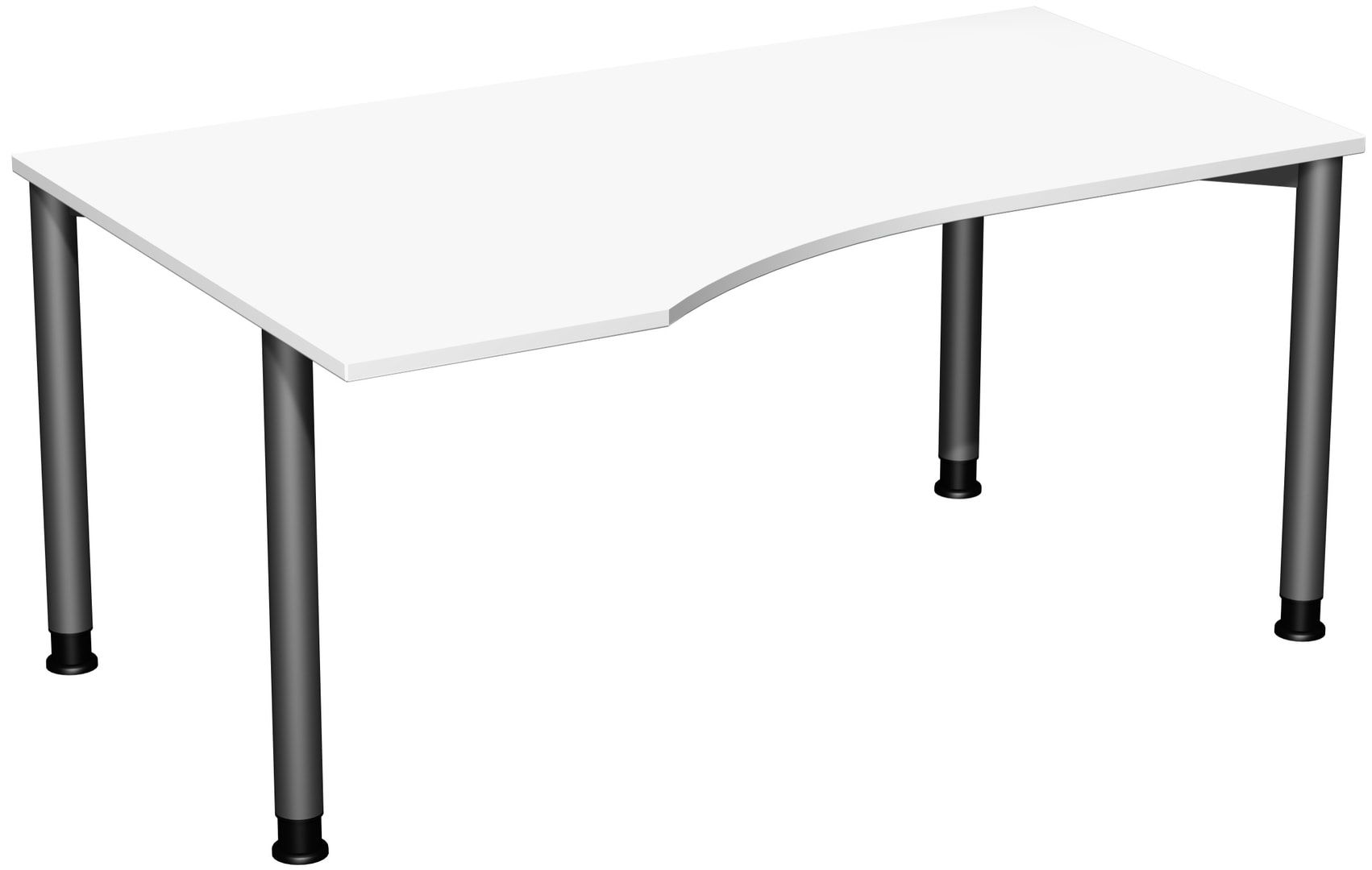 Eckschreibtisch mit einseitig verkürzten Füßen, 4-Fuß Flex, Ecke links, Höhe 680-800 mm, 1.600 x 1.000 mm (BxT), Gestell anthrazit, Ahorn