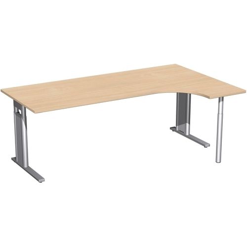 Eckschreibtisch, Ecke rechts, Füße einseitig verkürzt, C-Fuß Pro, höhenverstellbar, 680-820 x 1.600 x 1.200 mm (HxBxT), Dekor Ahorn