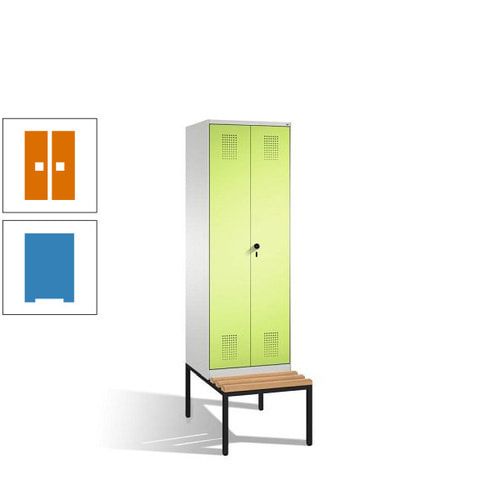 Doppel-Spind, Garderobenschrank, Buche Sitzbank untergebaut, 2 Abteile a 300 mm, Korpus anthrazitgrau, Tür anthrazitgrau, 2.090 x 600 x 815 mm (HxBxT)