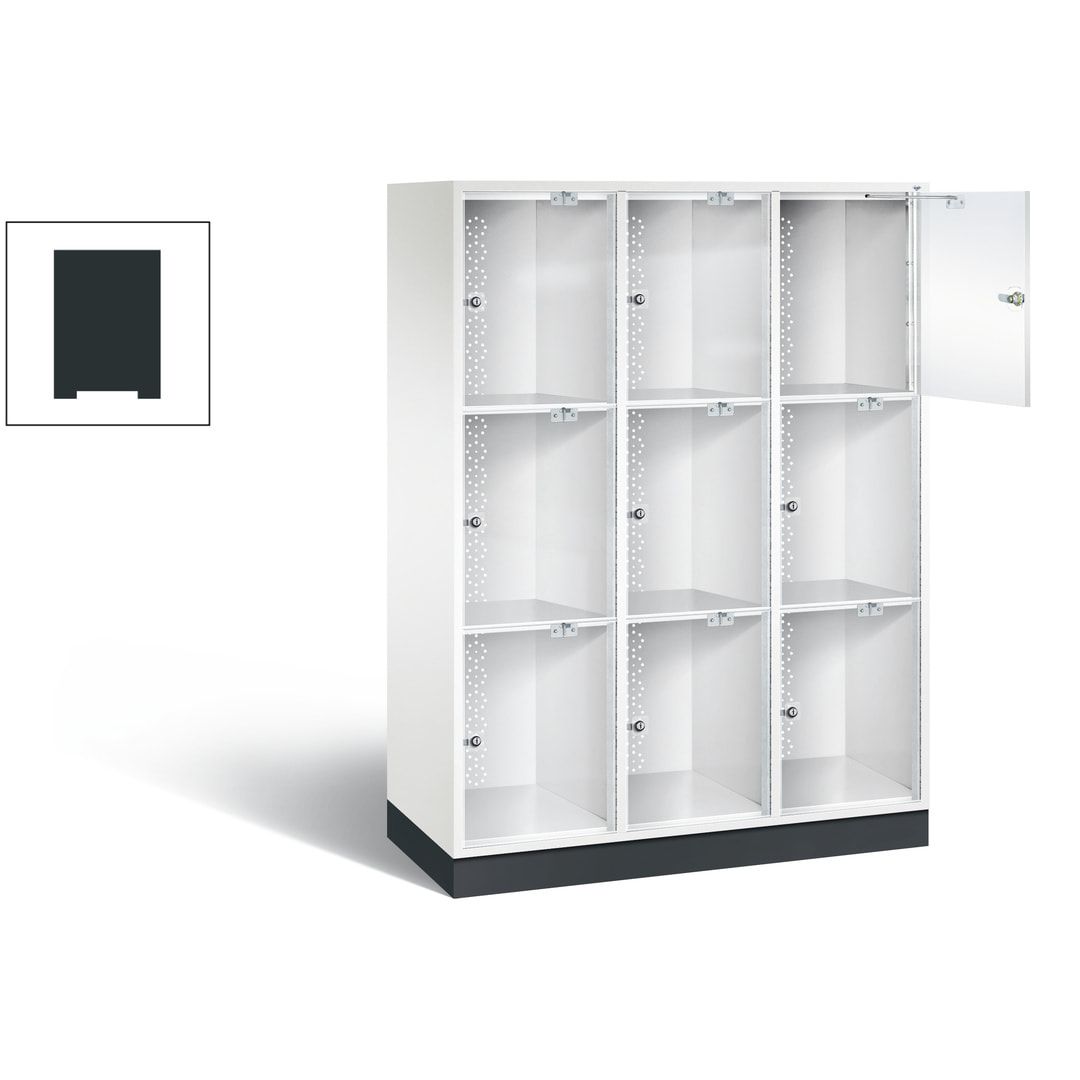 Schließfachschrank, Fächerschrank mit Türen aus Acrylglas, 2 Abteile, 6 Fächer, Zylinderschloss, 1.750 x 1.220 x 500 mm (HxBxT), Korpus anthrazitgrau