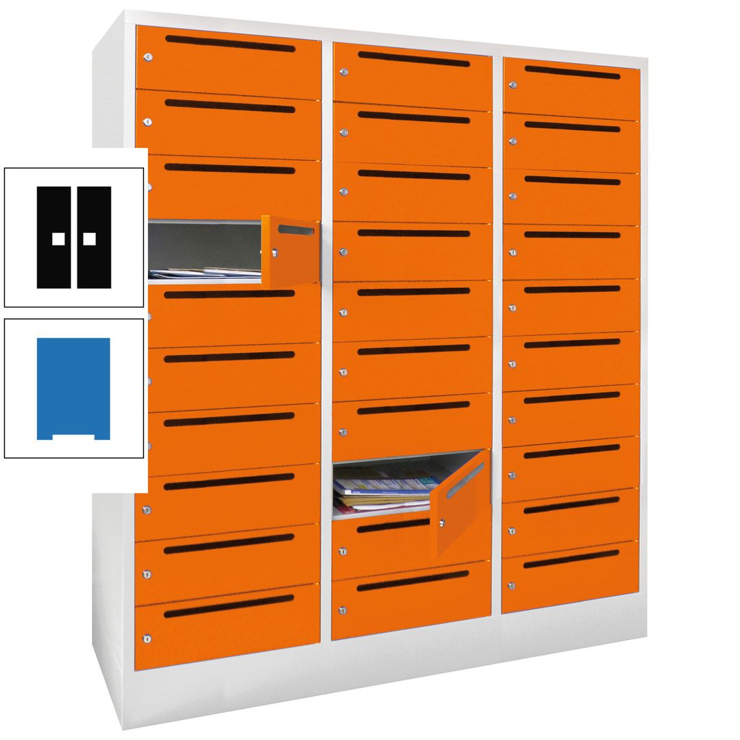 Postverteilerschrank, Schließfachschrank, 3 Abteile a 40 cm, 30 Fächer, 1.850 x 1.200 x 500 mm (HxBxT), Korpus anthrazitgrau, Front anthrazitgrau